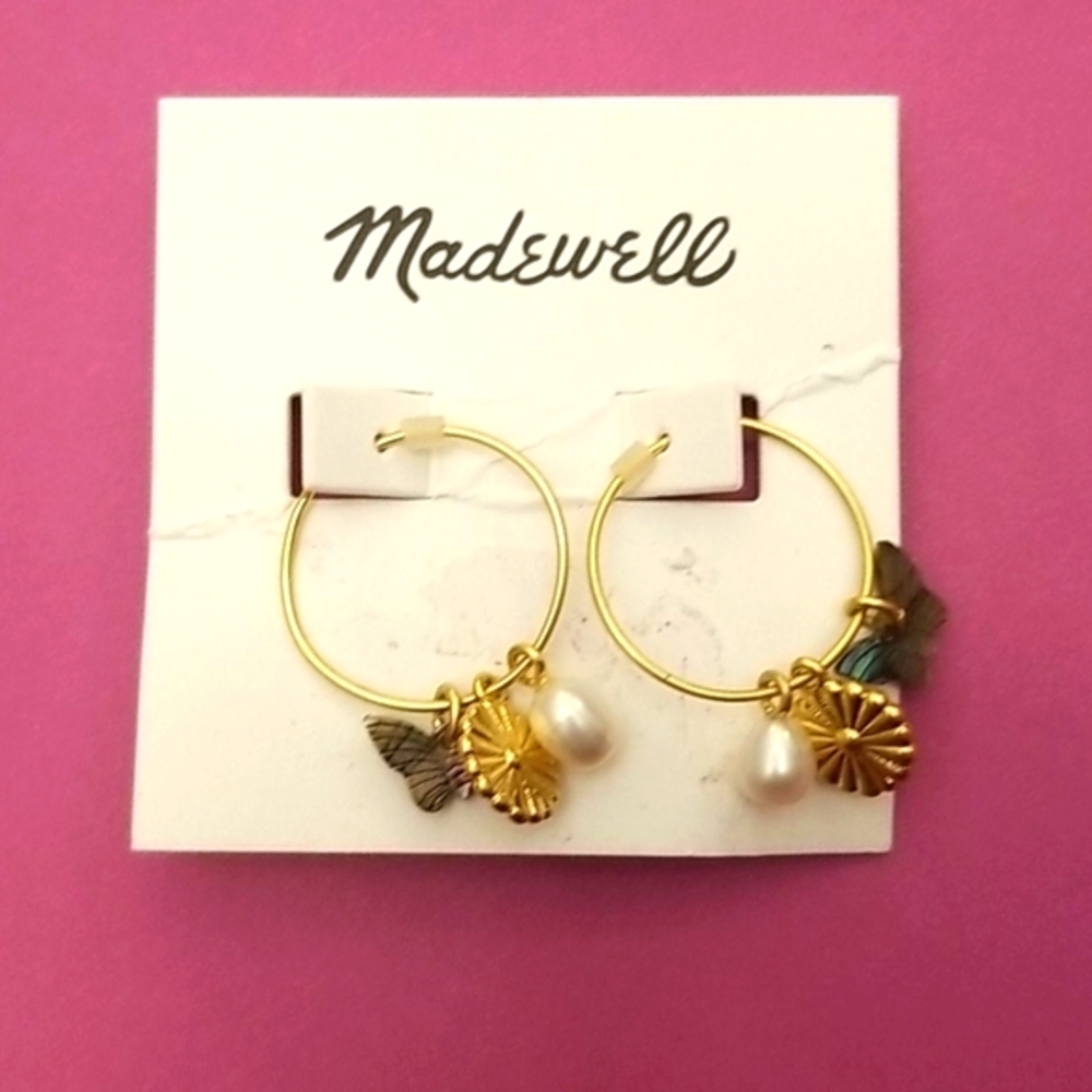 Madewell pearl and abalone charm earrings. NWT